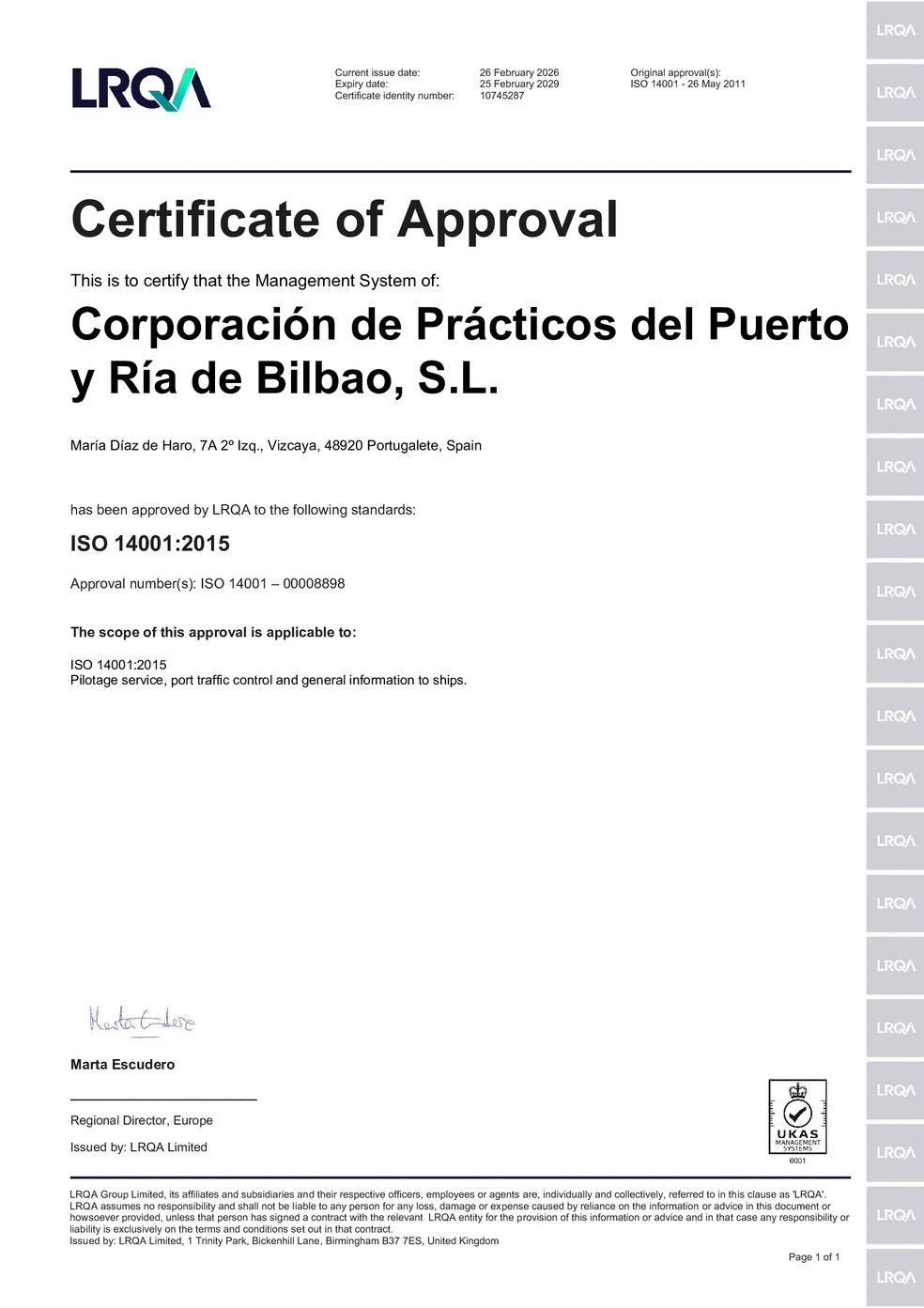 Certificado ISO 14001:2015
